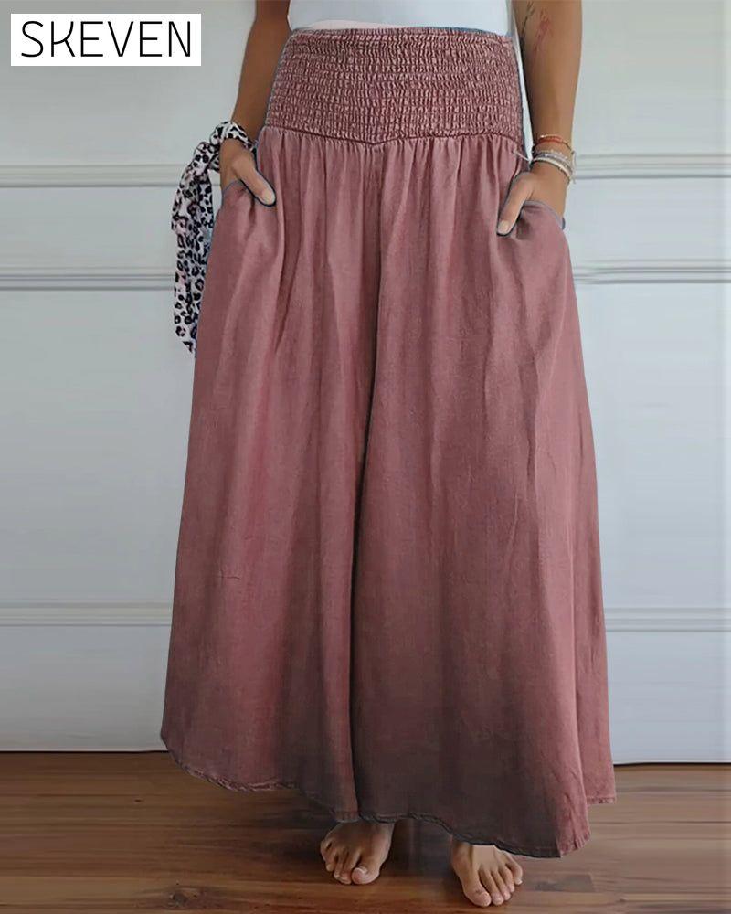 Elastic waist wide leg pants