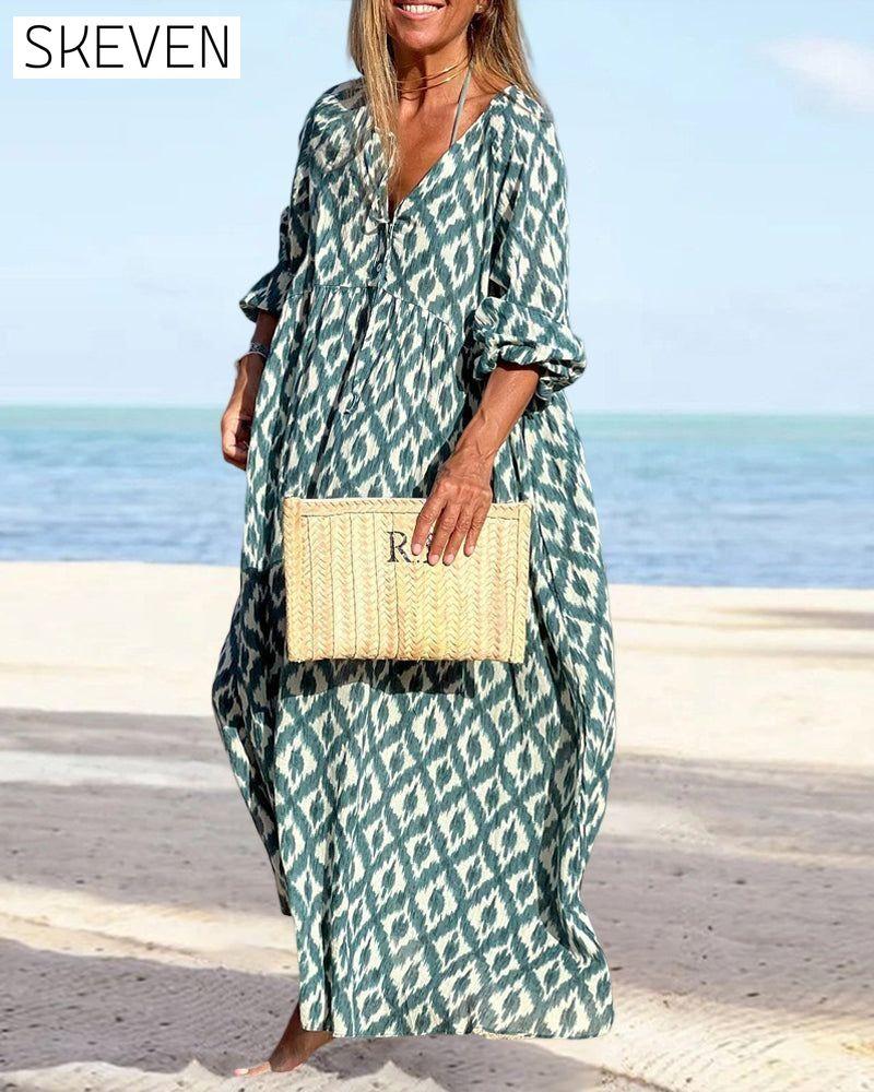 Square print v-neck dress Casual Dresses Clothes Dresses SALE Spring Summer