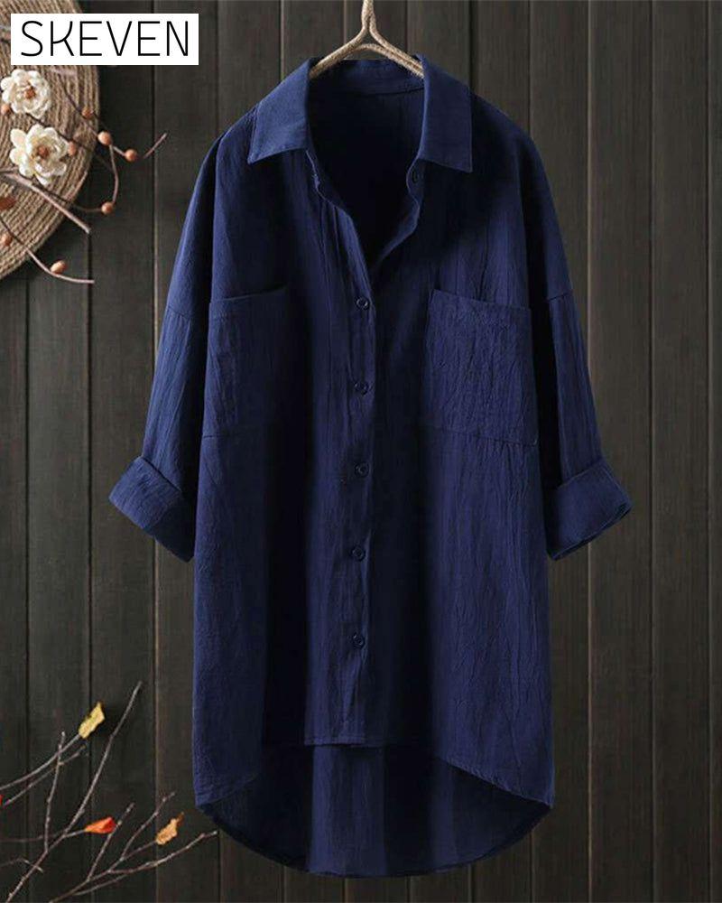 Solid Color Loose Blouse with Long Sleeves