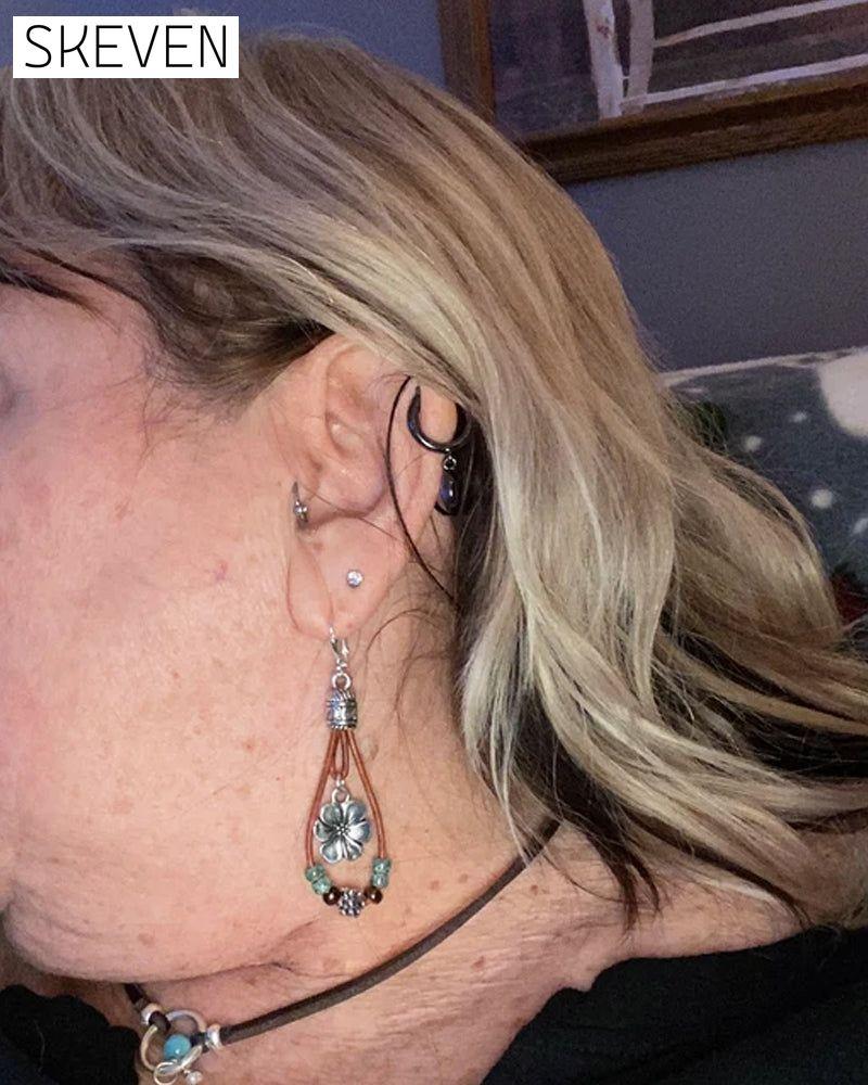 Boho Leather Rope Flower Simple Earrings