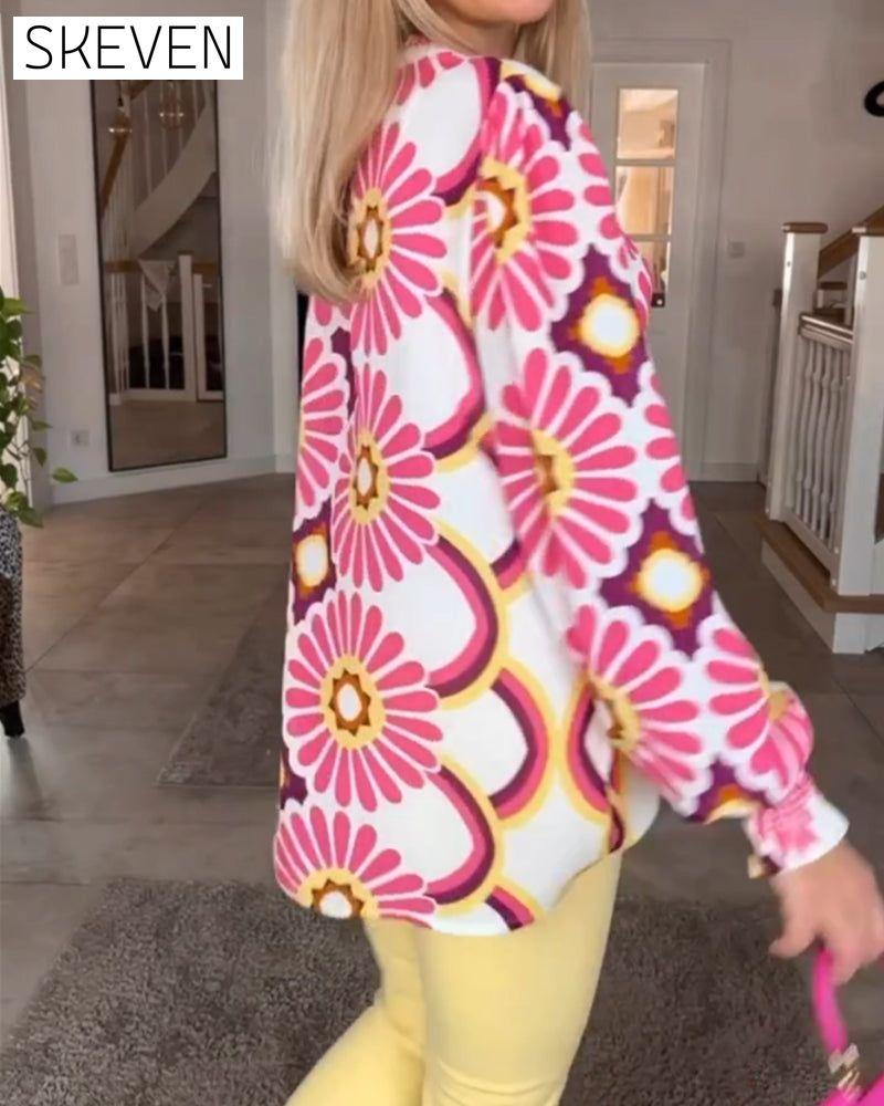 Long sleeve Geometric Print Blouse