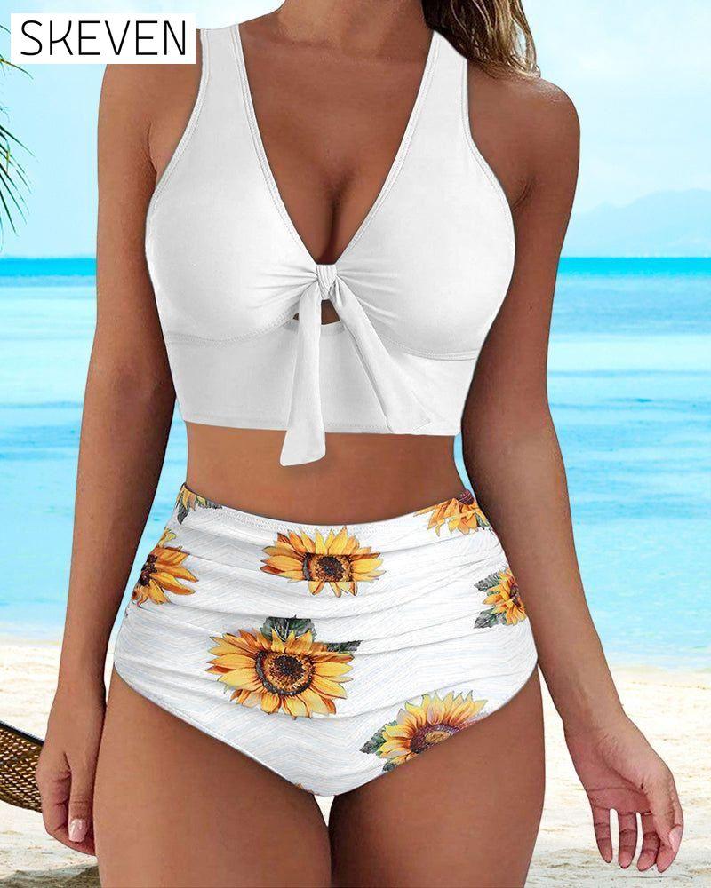 High Waist Push Up Floral Print Bikinis 23BF Bikinis Clothes Summer Swimwear