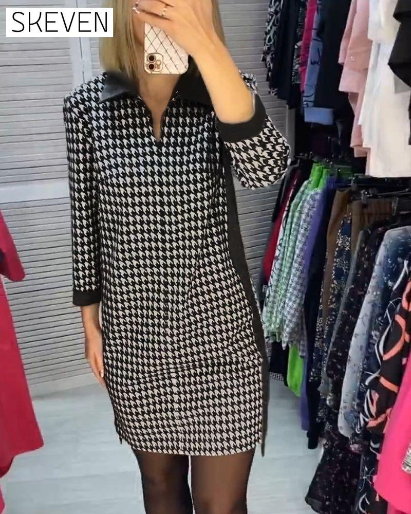 Lapel Pocket Plaid Long Sleeve Dress Black 2023 f/w 23BF casual dresses Clothes Dresses