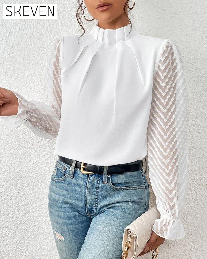 Paneled wave pattern long-sleeved top