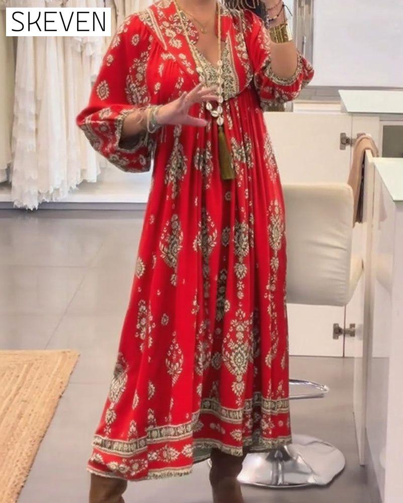 Casual Print Loose Pocket Dress