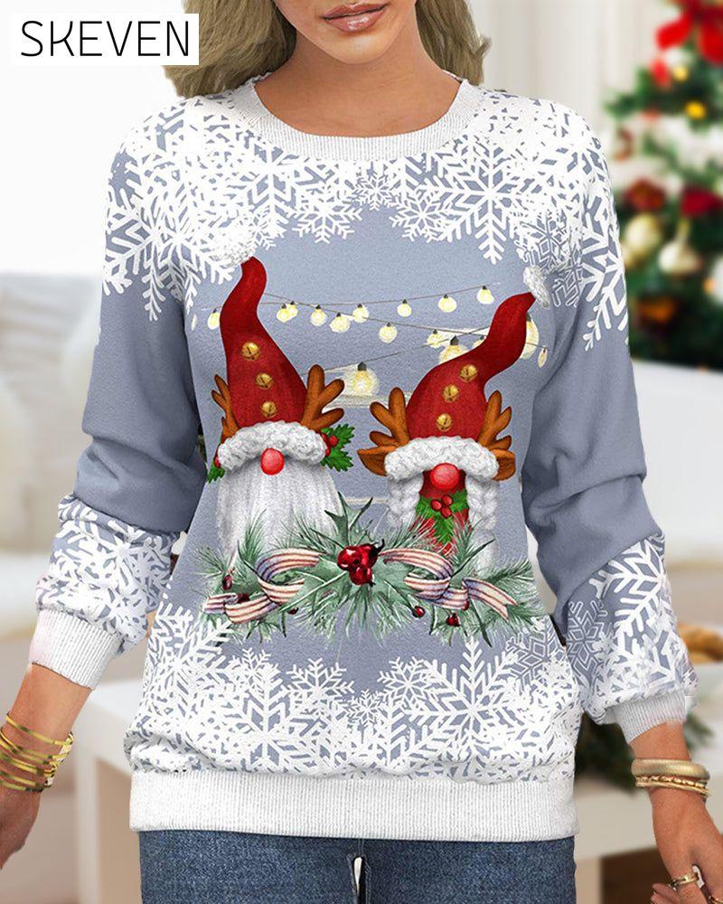 Pull de Noël à imprimé flocons de neige et manches raglan