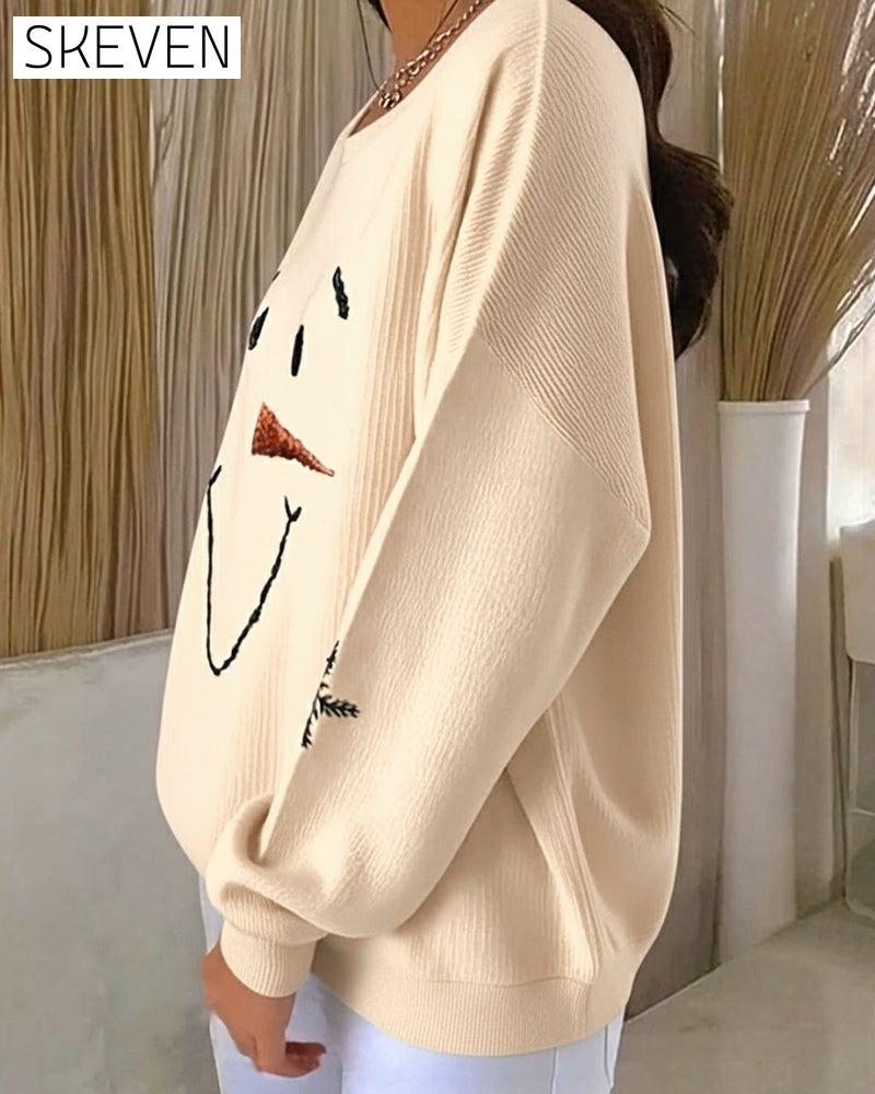 Snowman Printed Round-Neck Sweatshirt