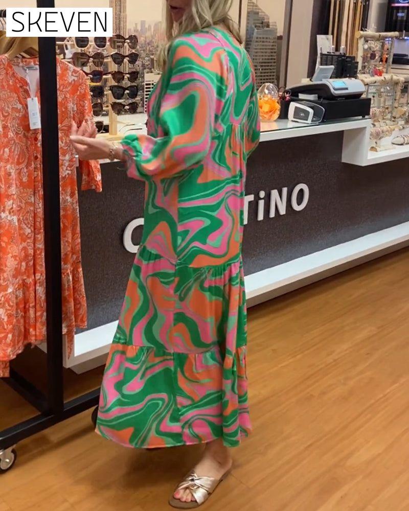 robe longue imprimée à col en V