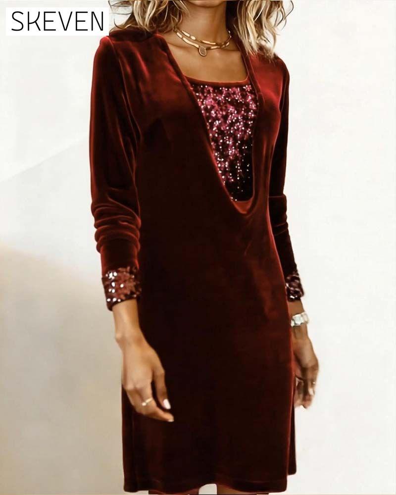 Elegant Sequined Patchwork Dress