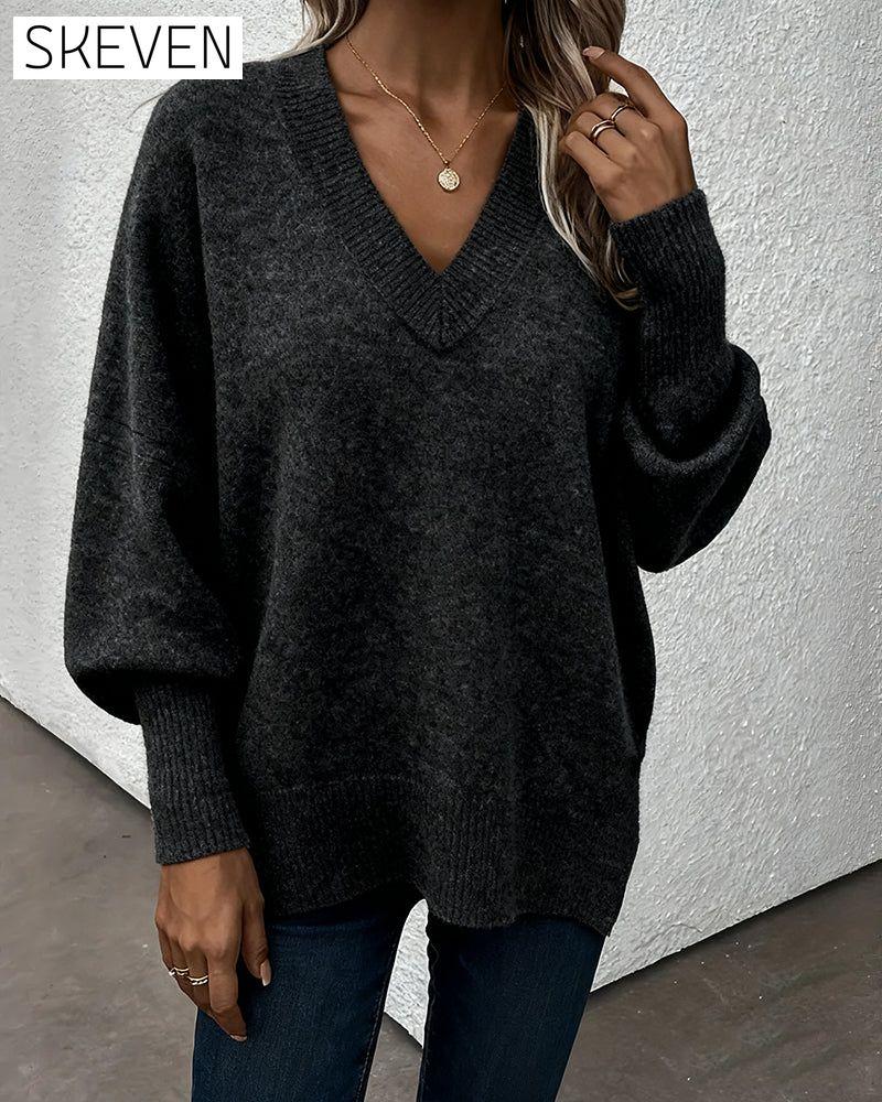 Pullover mit Laternenärmeln und V-Ausschnitt