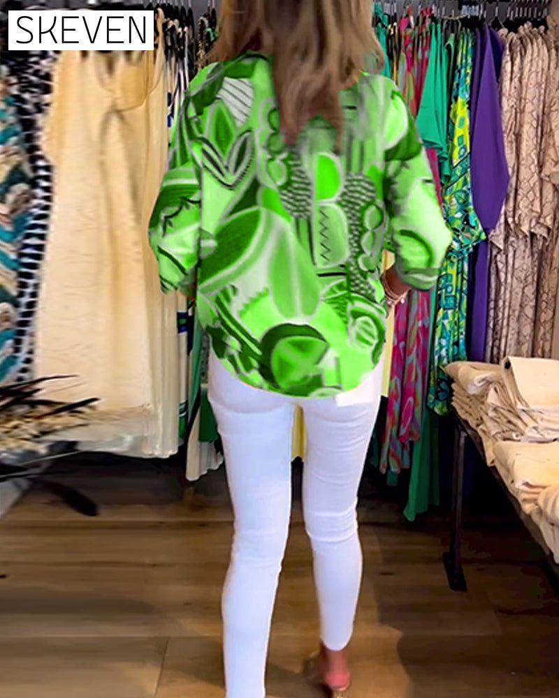 Long Sleeve Loose Printed Blouse