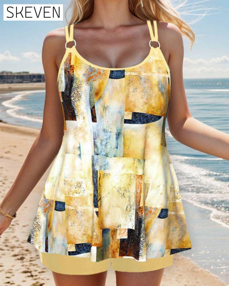 Shoulder strap printed tankini