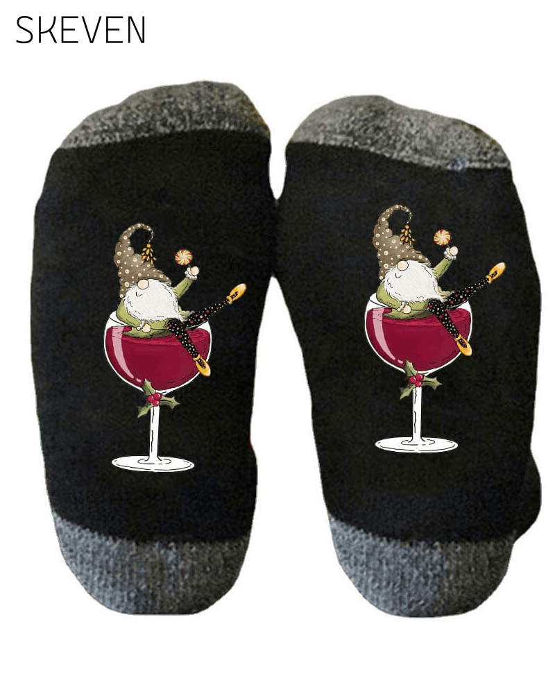 🧦Christmas gnome wine glass unisex crew socks🧦