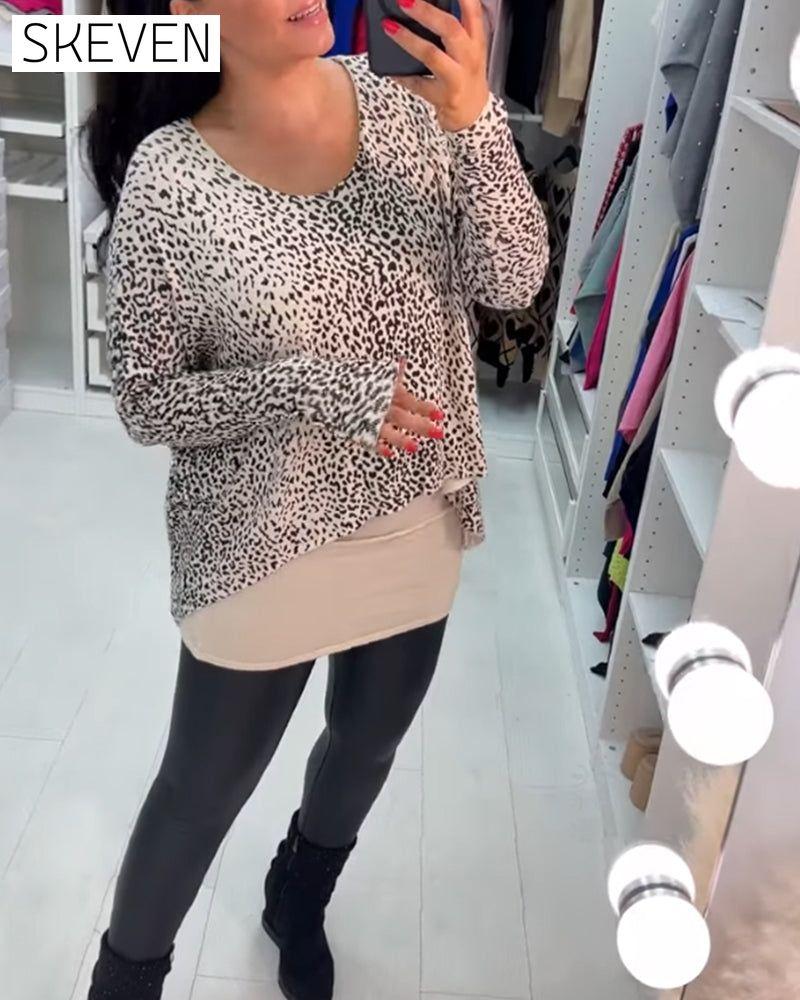 Langarmshirt mit Leopardenmuster und Rundhalsausschnitt