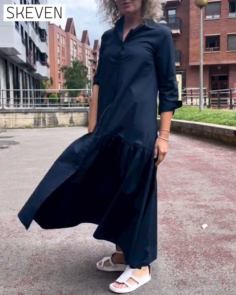 robe décontractée unie à manches longues
