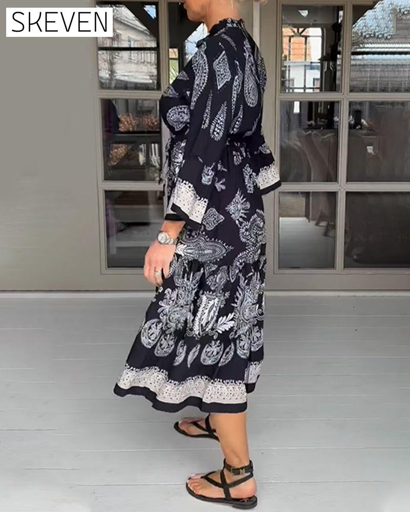 Vintage Pattern Print Loose Dress