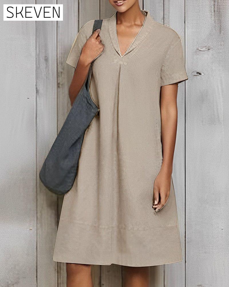 Cotton and linen solid color loose dress