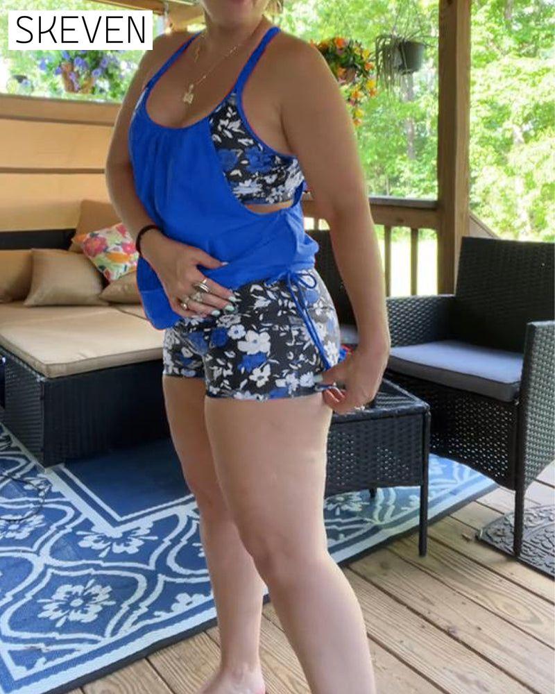 Printed Suspender Boxer Swimsuit