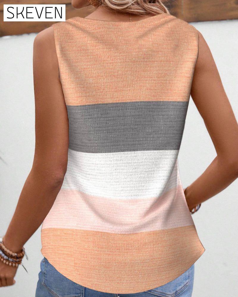 Gestreiftes, geknöpftes, plissiertes Tanktop