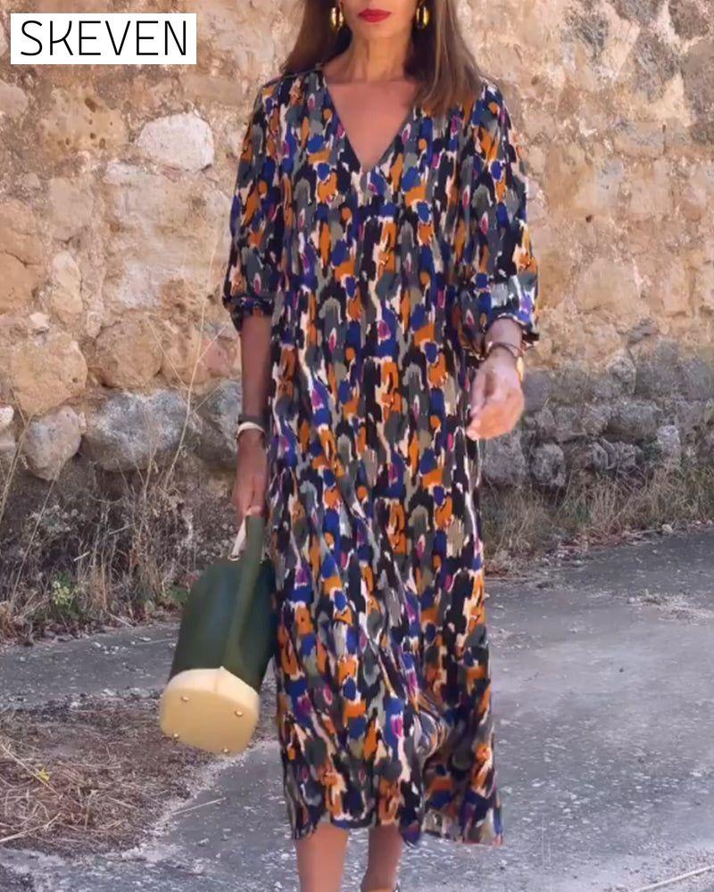 Retro Print v-neck dress 23BF Casual Dresses Clothes Dresses Spring Summer vacation dresses