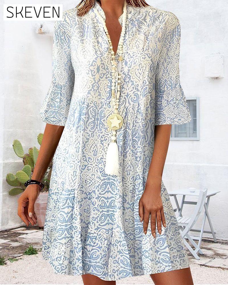 Printed half-sleeve elegant dress 23BF Casual Dresses Clothes Dresses Spring Summer