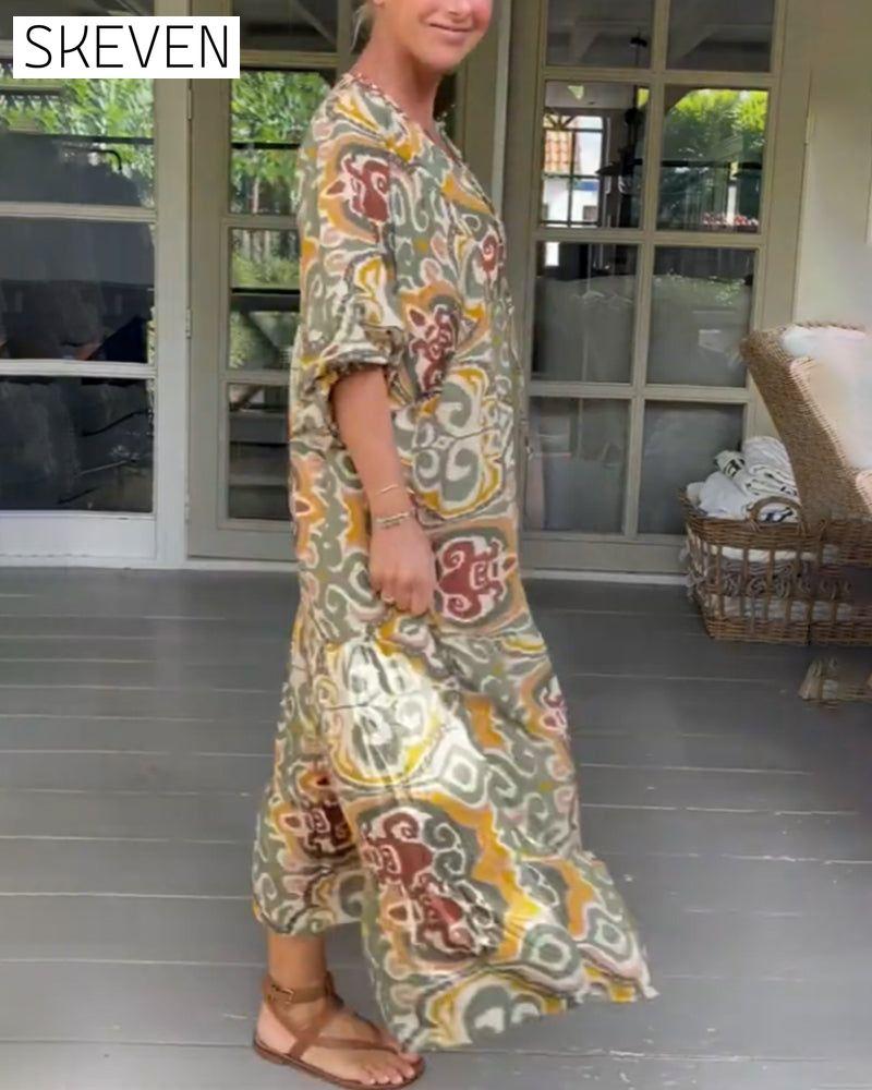 Printed V-neck maxi dress