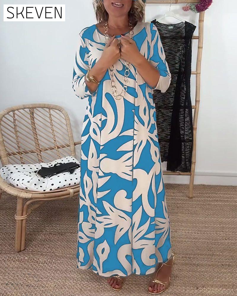 Bedrucktes Kleid mit Rundhalsausschnitt und langen Ärmeln