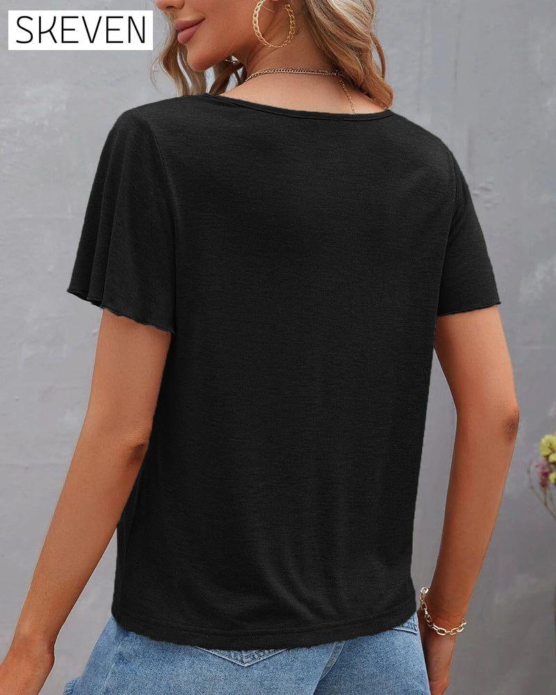 Solid color Cut Out T-shirt 23BF clothes Short Sleeve Tops Summer T-shirts Tops/Blouses