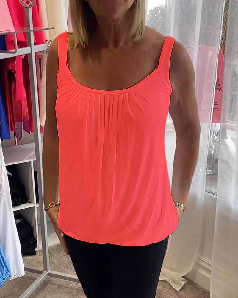 Set Pleated solid casual sleeveless top