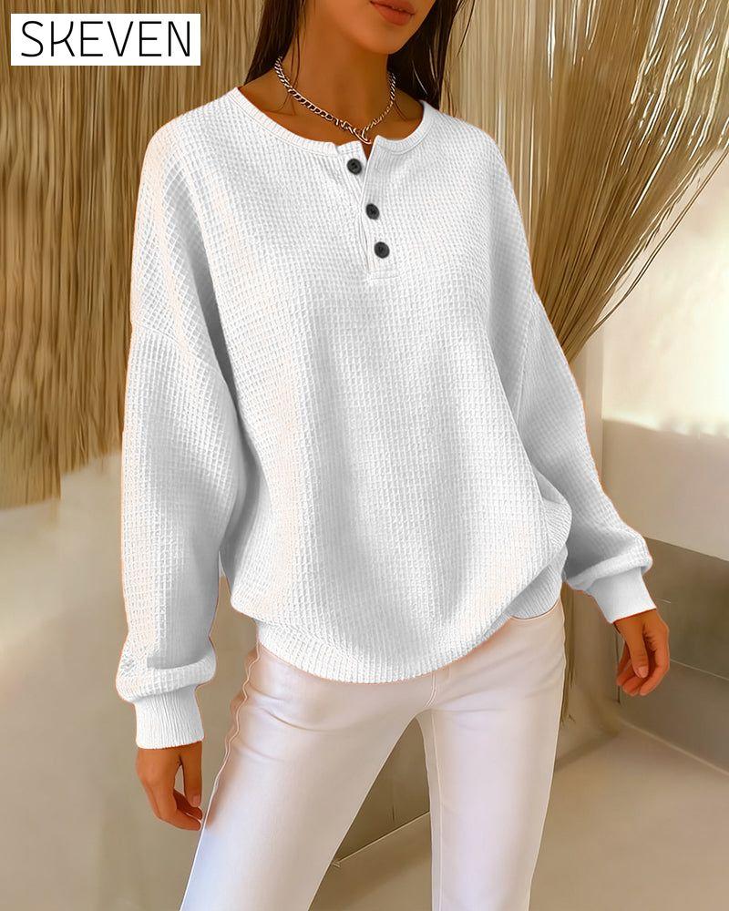 Fashionable Casual Solid Color Long-Sleeved Sweatshirt