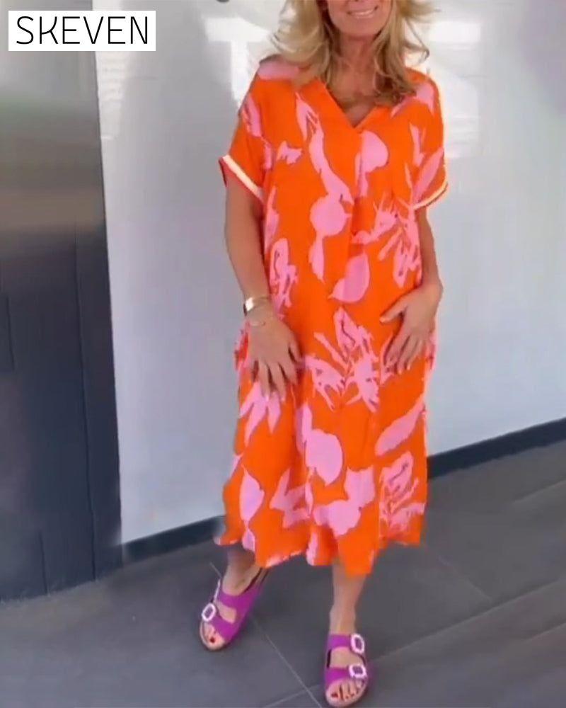 Casual loose printed dress Orange 23BF Casual Dresses Clothes Dresses Spring Summer
