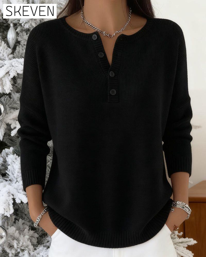 Long-Sleeved Button-Down Solid Color Jumper