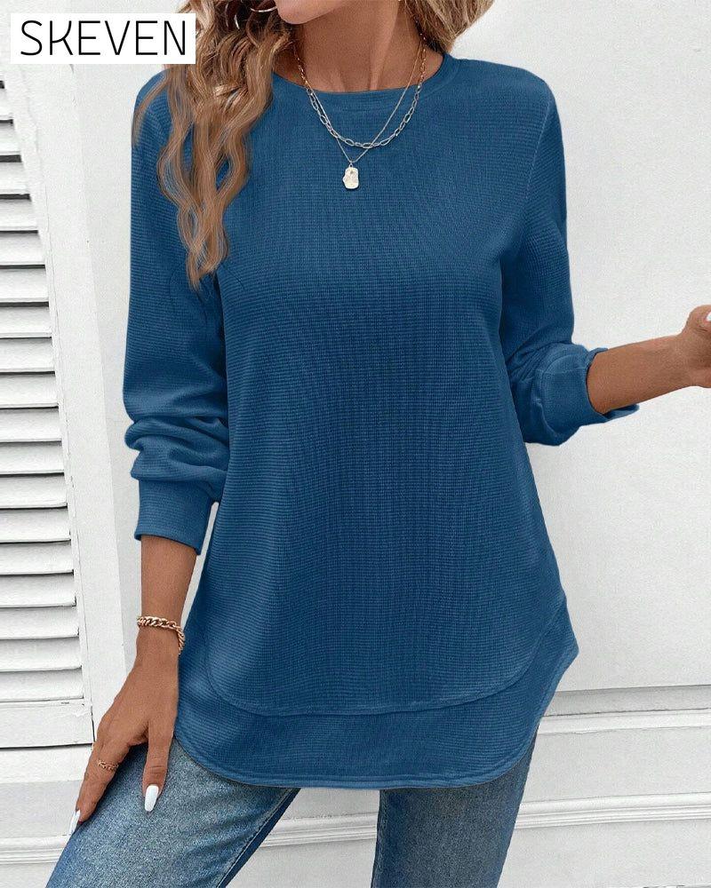 Round Neck Long Sleeve Solid Color Top