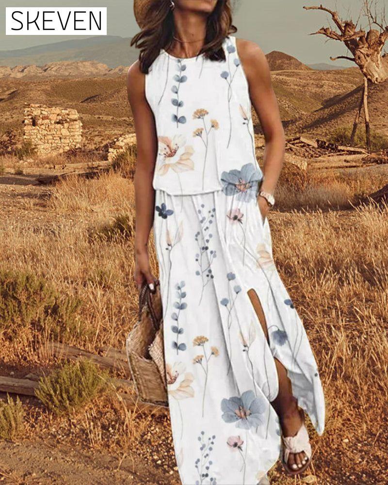 Sleeveless Dress in Floral Print 23BF Casual Dresses Clothes Dresses Spring Summer