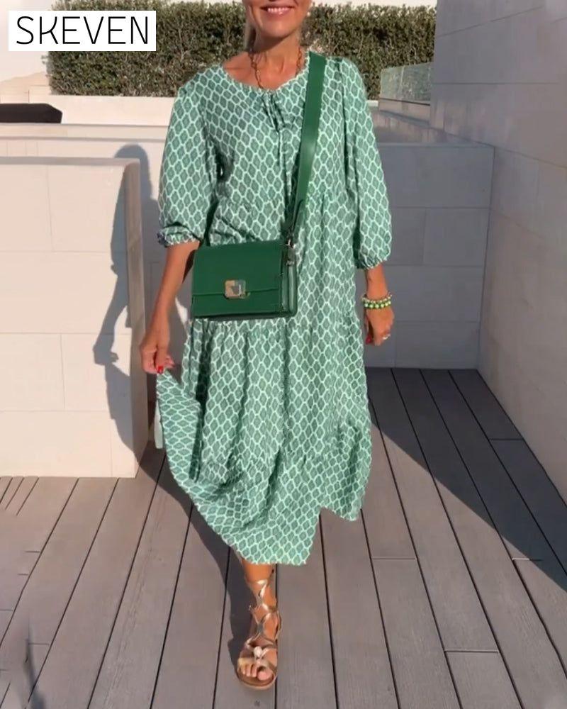 Modisches Kleid mit Rundhalsausschnitt und Print