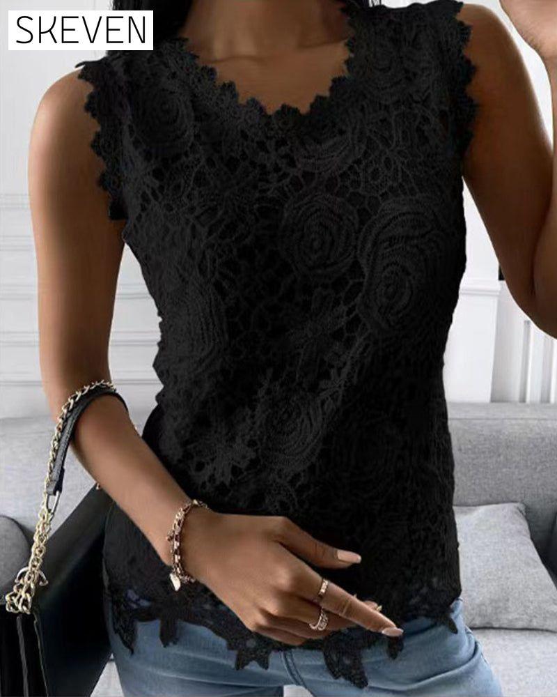 Elegant solid lace tank top