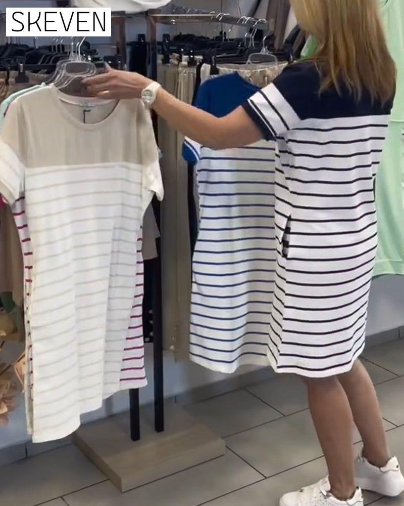 Crew Neck Casual Striped Dress