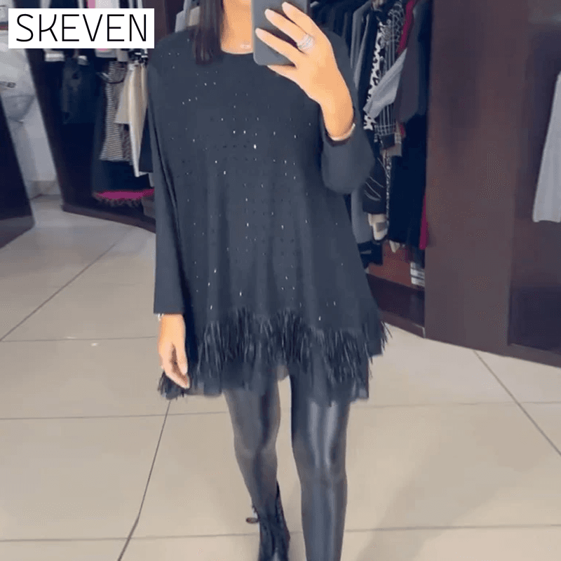 Fashionable Rhinestone Hem Blouses