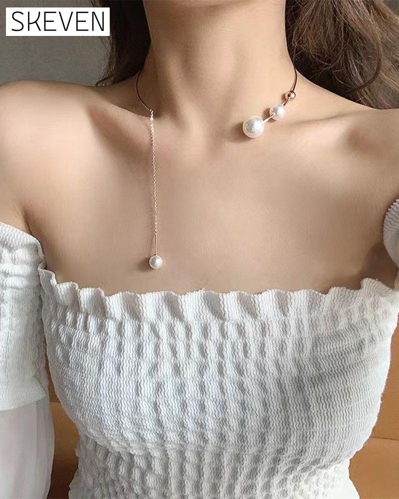 Faux pearl women's clavicle necklace
