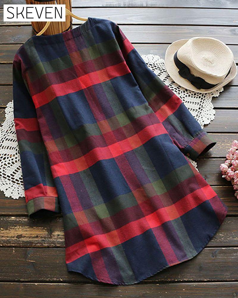 Check long sleeve dress