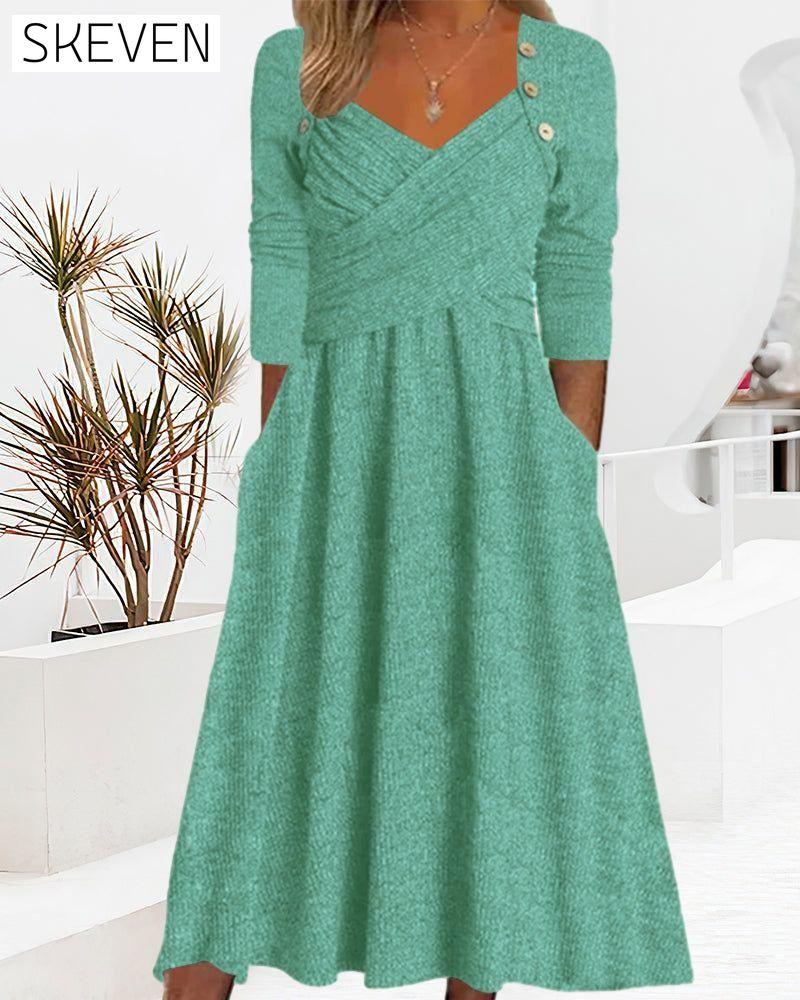 Solid color midi dress Green 2023 F/W 23BF Casual Dresses Clothes Dresses