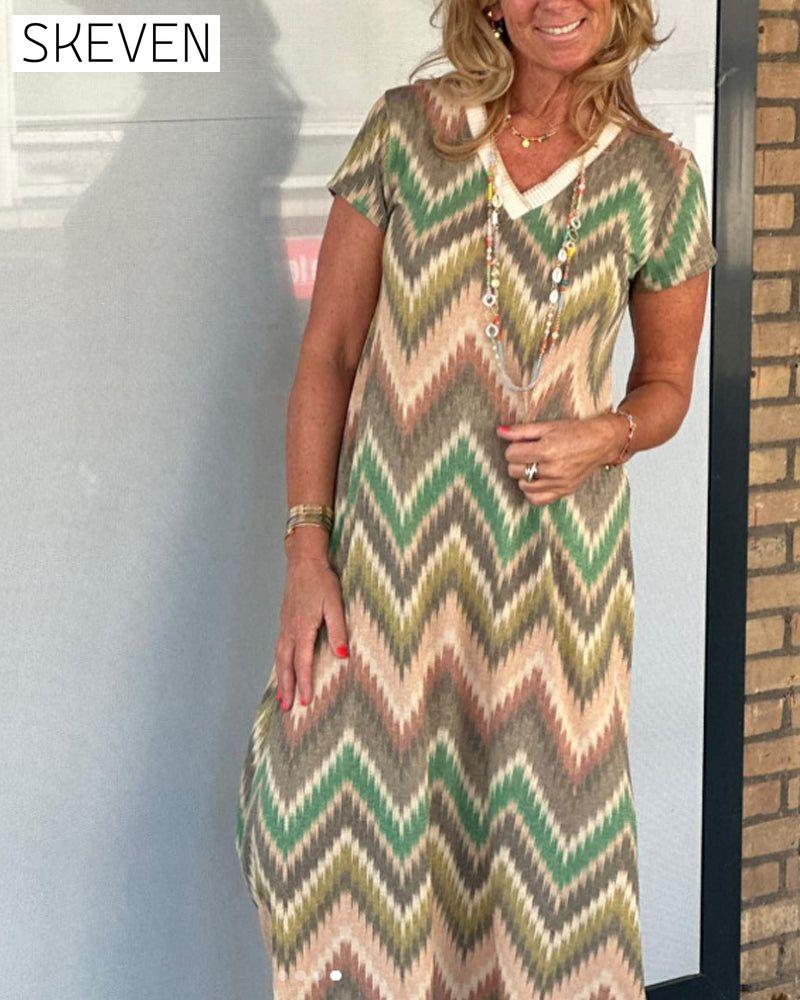 Wave print v-neck dress