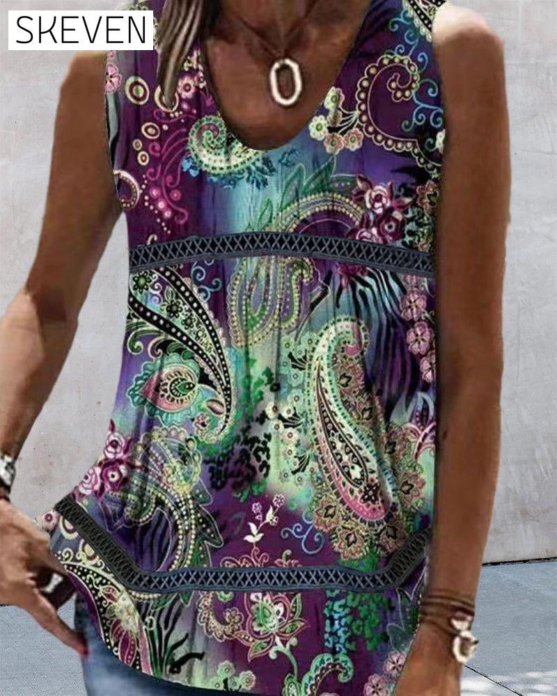 Floral and Paisley Print Tank Top