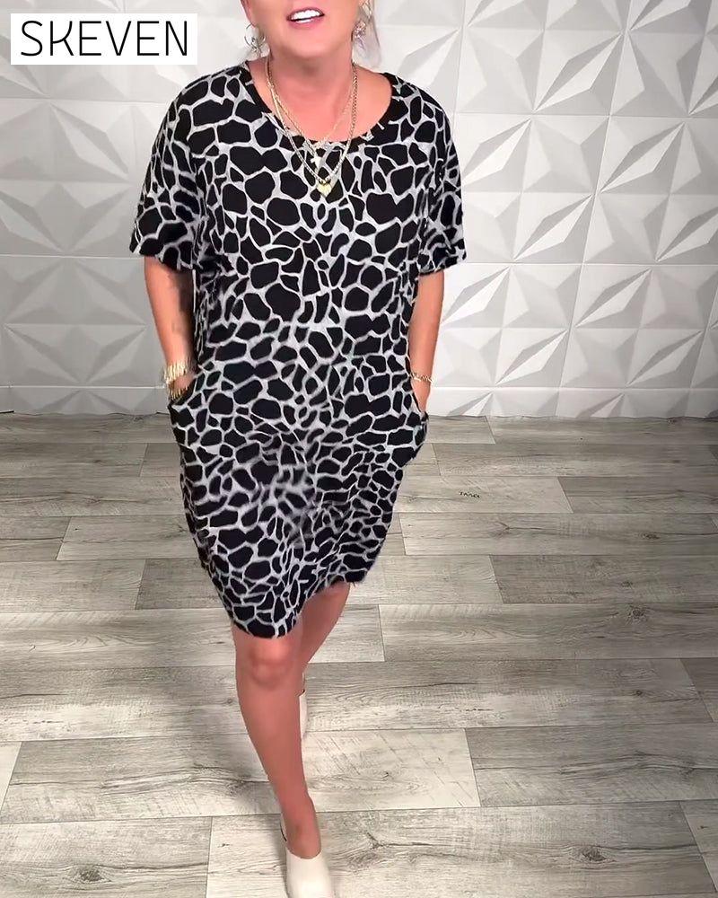 Casual Printed Crew Neck Dress
