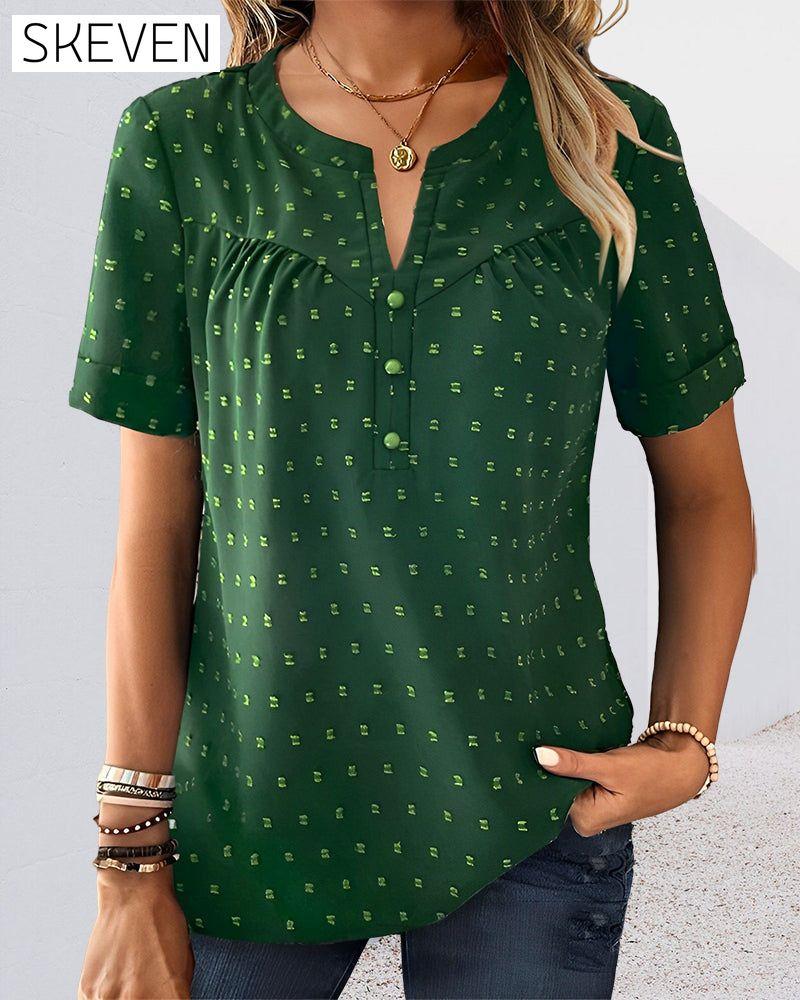 T-Shirt mit V-Ausschnitt und Knopfleiste