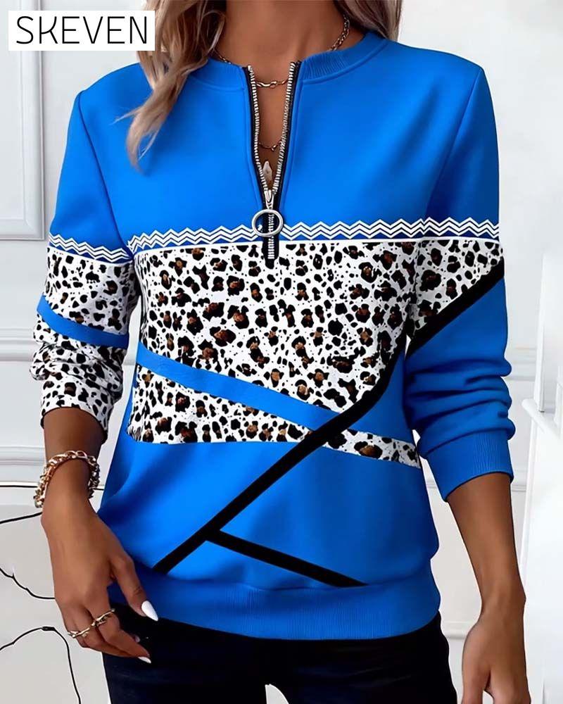 Sweatshirt mit Reißverschlusskragen und Aufdruck