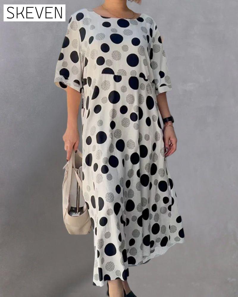 Round Neck Polka Dot Print Dress Casual Dresses Clothes Dresses SALE Spring Summer