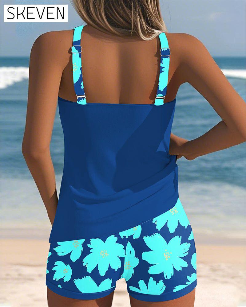 U-Neck Sleeveless Printed Boxer Tankini