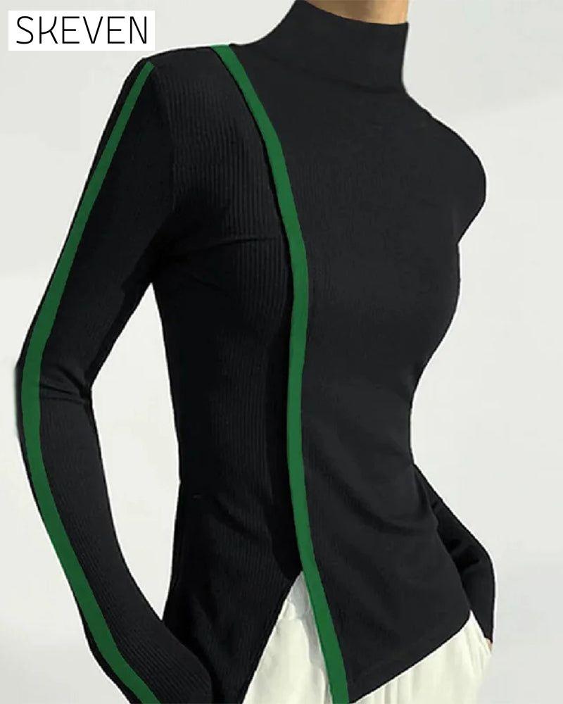 Turtleneck patchwork pullover sweater