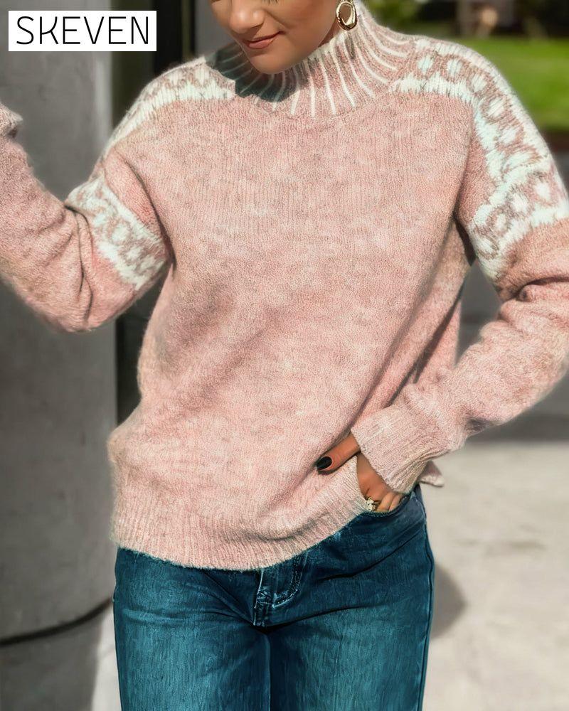 High Neck Patterned Contrast Jumper